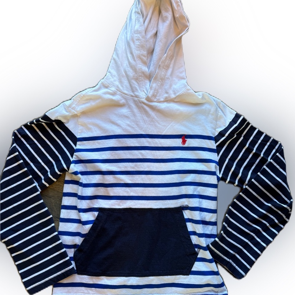 Polo Ralph Lauren Boy’s Long Sleeve Hooded Shirt With Kangaroo Pockets. 10-12